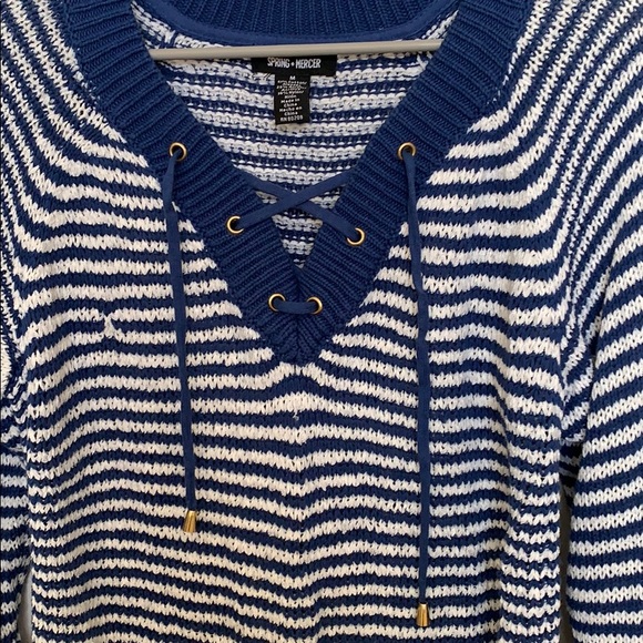 Striped Sweater with Crossed String Design - Picture 2 of 3